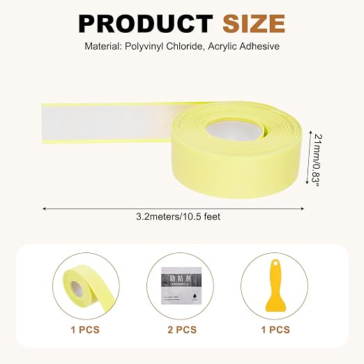 uxcell Caulk Tape Waterproof, 0.83 Inch x 10.5 ft Self-Adhesive Sealant Sealing Strip Caulking Sealant Tape PVC with Tool for Kitchen Sink Toilet Bathroom Bathtub Floor, Beige