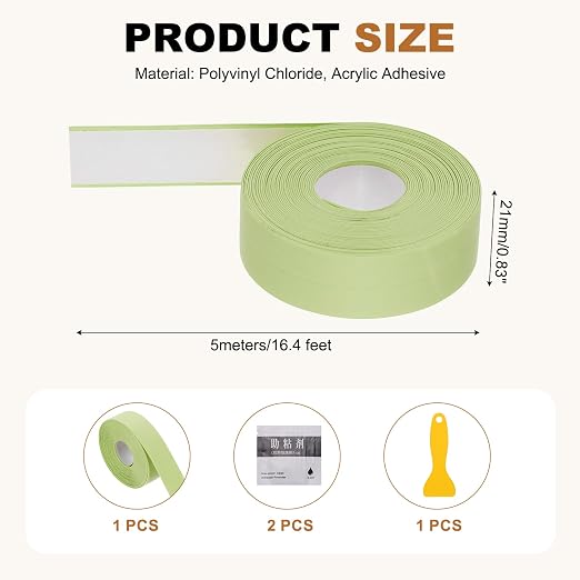uxcell Caulk Tape Waterproof, 0.83 Inch x 16.4 ft Self-Adhesive Sealant Sealing Strip Caulking Sealant Tape PVC with Tool for Kitchen Sink Toilet Bathroom Bathtub Floor, Green