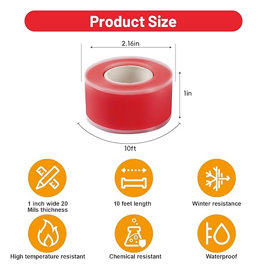 4-Pack Red Self Fusing Silicone Tape (40 Ft Total) - High Visibility Electrical Insulation Tape - Waterproof Rubber Grip Wrap for Tools & Sport Handles - Heat Resistant & Easy-Peel Liner