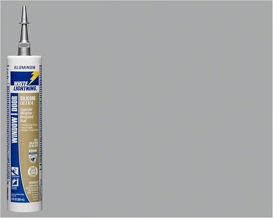 White Lightning W31104510 Silicone Ultra Window and Door Sealant, Aluminum, 10 fl. oz.
