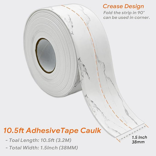UIOCSSC Caulk Tape Strip, 1.5" x 10.5Ft Self Adhesive Bath & Kitchen Sealant Strip, PVC Waterproof Sealing Tape for Bathtub Toilet Bathroom Shower Kitchen Sink
