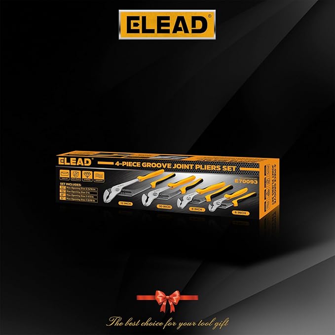ELEAD 4-Piece Groove Joint Pliers Set, 12/10/8/6 Inch Adjustable Water Pump Pliers with Tool Roll Bag, Tongue and Groove for Home Repair, Gripping, Nuts, Bolts, Pipe & Fittings