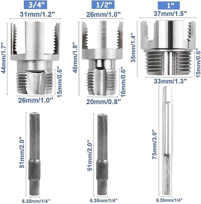 Pvc Pipe Threader, Pipe Tapping and Threading Tool, 4 in 1 Water Pipe Threader, Pipe Thread Cutting Tools for 1/2'' 3/4'' 1'' Dies, External & Internal Pipes Threader, Water Pipe Threading Tool
