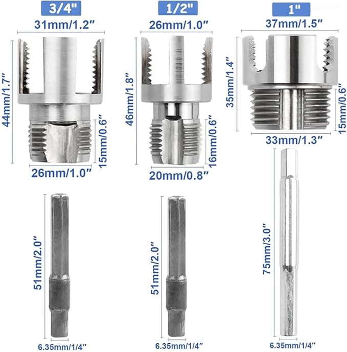 Pvc Pipe Threader, Pipe Tapping and Threading Tool, 4 in 1 Water Pipe Threader, Pipe Thread Cutting Tools for 1/2'' 3/4'' 1'' Dies, External & Internal Pipe Threader, Water Pipes Threading Tool