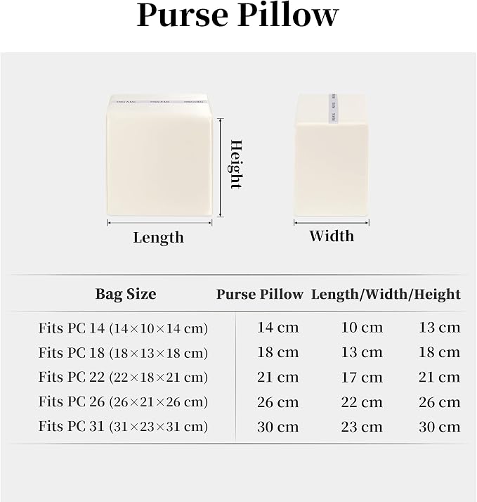 Purse Pillow Insert to Keep Shape - Lightweight Memory Foam Insert with Satin Cover for Home Storage & Travel, Multicolor Options, Fits for Picotin 18(Craie, PC18)