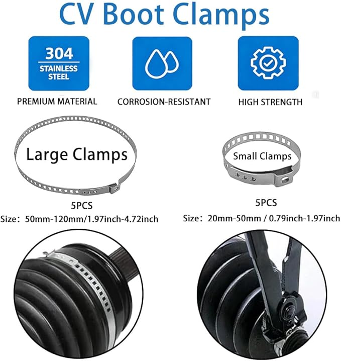 Universal CV Boot Clamp Pliers and CV Joint Ear Clamp Banding Tool,with 10pcs 304 Stainless Steel Adjustable Axle CV Joint Boot Crimp Clamp