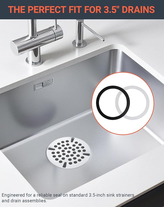 4 Pack Kitchen Sink Gasket, 3-1/2 Inch Sink Drain Gasket Seal Rings, 2 Rubber & 2 Paper Washers for 1/2/3 Compartment Sinks, No Plumber's Putty Needed