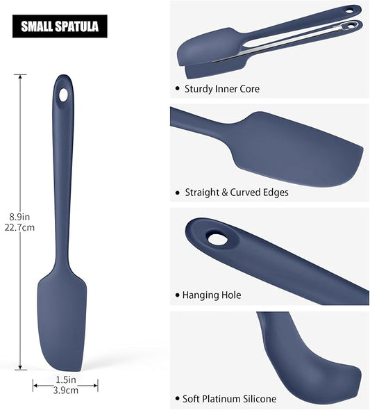 600°F Heat Resistant Small Spatula, Doosu Mini Food-Grade Silicone Bowl Scraper Compact Flexible Kitchen Cooking Baking Tool for Scraping Jar Jams Nut Butters & Mixing Stirring Sauce (Navy Blue)