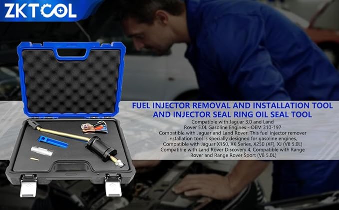 ZKTOOL 310-197 Fuel Injector Removal and Installation Tool,Injector Seal Install Tool, Compatible with Land Rover Jaguar 3.0L 5.0L Gasoline Engines,OEM 310-198 310-199,Includes Fuel Injector Flush