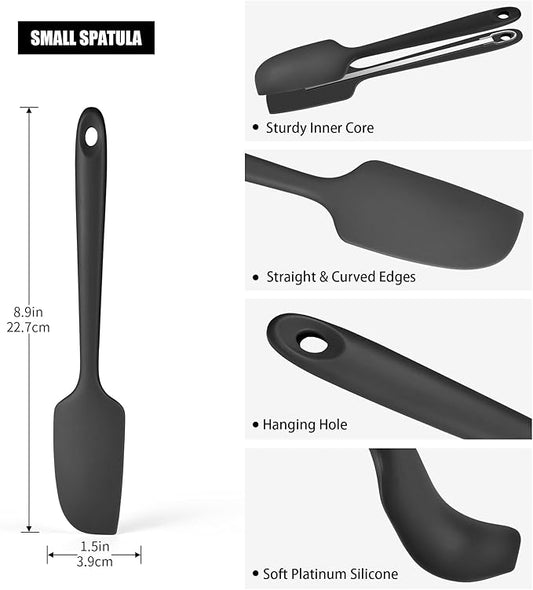 600°F Heat Resistant Small Spatula, Doosu Mini Food-Grade Silicone Bowl Scraper Compact Flexible Kitchen Cooking Baking Tool for Scraping Jar Jams Nut Butters & Mixing Stirring Sauce (Black)