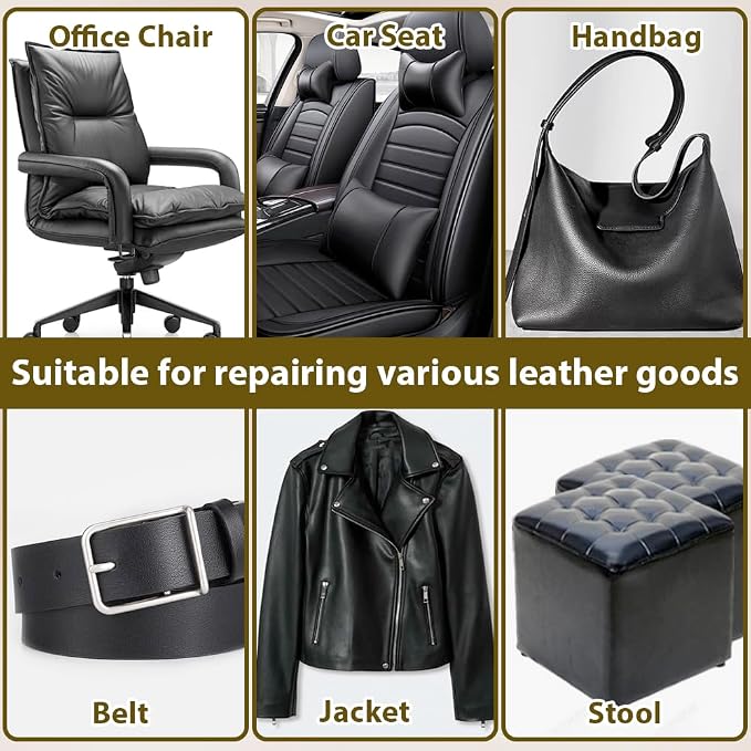 8 Sheets Faux Leather Repair Patch Self-Adhesive Black Leather Patches Waterproof Vinyl Repair Kit for Furniture Car Seats Couch Sofa Chair Surface