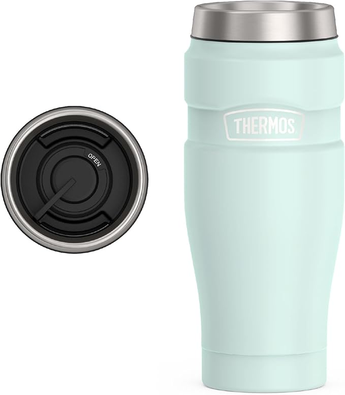 THERMOS Stainless King Vacuum-Insulated Stainless Steel Tumbler - 16oz, Matte Light Blue - Insulated Coffee Tumbler for Hot & Cold Drinks - Leak-Proof & Sweat-Proof for Commuting & Traveling