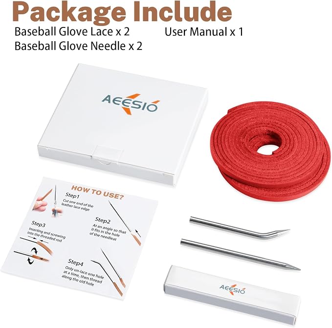 Softball Baseball Glove Lace, Mitt Lace Repair Kit Includes 2 Leather Laces and Lacing Needle for Catcher's Glove