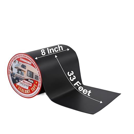 Butyl Sealant Waterproof Tape Black, 8 Inch X 33 Foot RV Roof Repair Tape, UV & Weatherproof Roof Seal Tape for RV Camper Trailer Boat Window Sealing Leak Repair