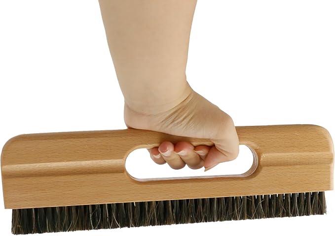 KUMGROT Wall Paper Removal Supplies Wallpaper Smoothing Brush Wallpaper Paste Brush Wallpaper Hanging Tool 4-Row Horse Hair Brush with Wood Handle for Tile Grout Cleaning Scrubbing (W03)