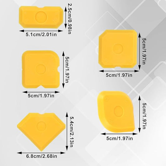 Tinoaly 10pcs Silicone Cramer Spreader Caulking Tool Kit, Sealant Profiling Finishing Smoothing Tool Caulk Remover Grout Scraper Mastic Applicator for Kitchen Bathroom Floor Window Sink (Yellow)