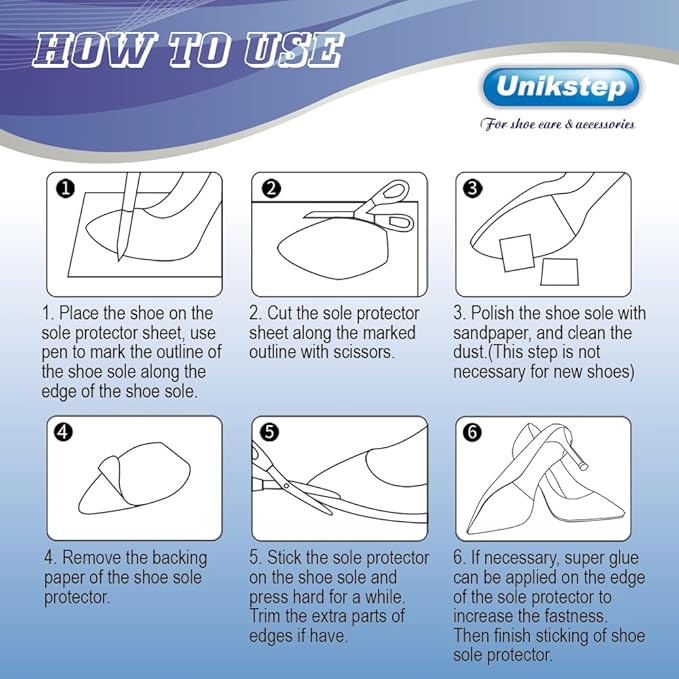 Unikstep 4 Pieces Shoe Sole Protectors, Shoe Bottom and Heel Anti Slip Grip Pads, Self Adhesive Non Skid Noise Reduction Sticker (Black)
