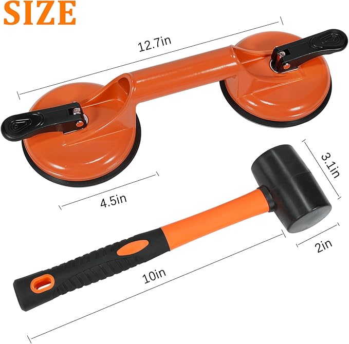 Floor Gap Fixer Tool for Laminate Floor Gap Repair Plank Grabber Includes Heavy Duty Aluminum Suction Cup and Fiberglass Handle Rubber Mallet (Can't Use on Scraped Surface Floor)