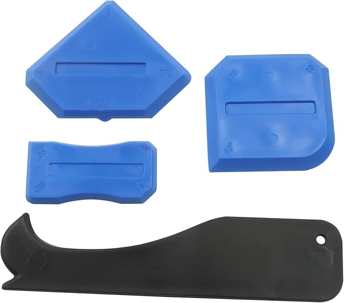 4 Pcs Silicone Caulking Tools, Compatible Sealant Grout Caulk Tool Kit, Reuse Scraper Sealing Kit for Home Renovation, Kitchen Bathroom Floor Sink Joint (Blue)