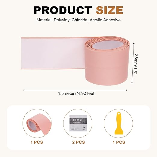uxcell Caulk Tape Waterproof, 1.5 Inch x 4.92 ft Self-Adhesive Sealant Sealing Strip Caulking Sealant Tape PVC with Tool for Kitchen Sink Toilet Bathroom Bathtub Floor, Pink