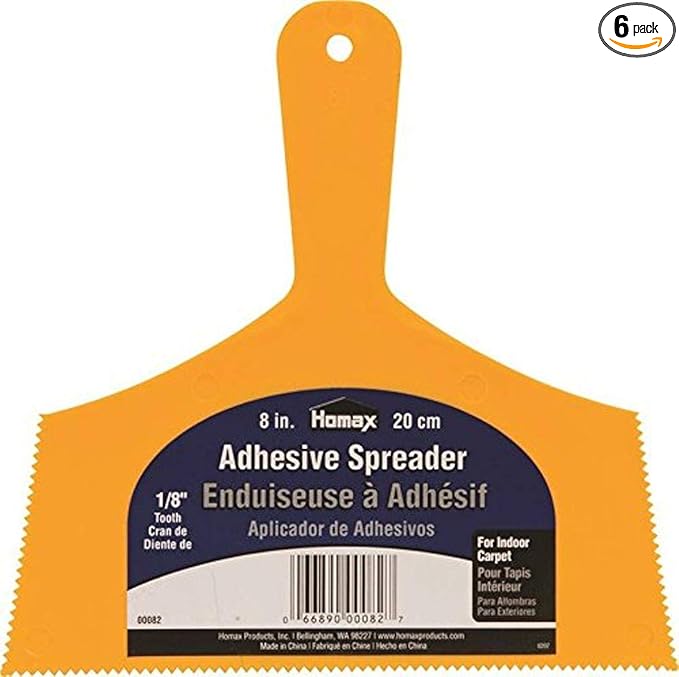 Homax Adhesive Spreader, Yellow, 8", 1/8" Tooth, Spreader for Indoor Carpet, 1 Count (Pack of 6)