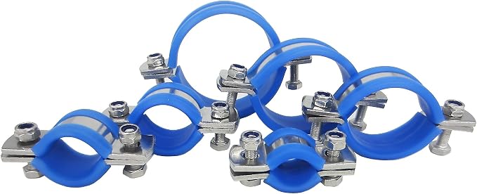 Stainless Steel Heavy Duty Flat Band Pipe Clamp with Rubber Cushion, Multipurpose Rigid Hose Clamp Bracket ID 63mm, Pack of 2