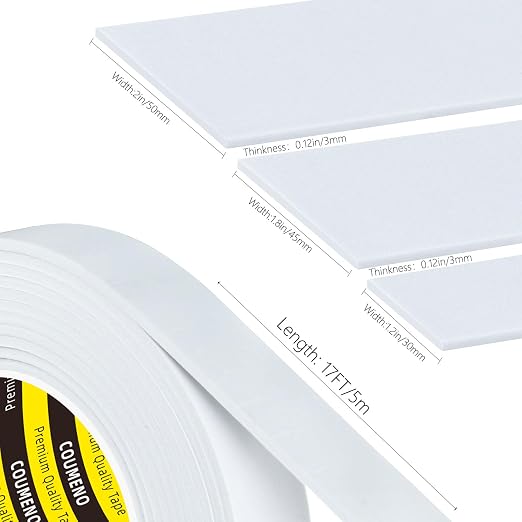 Single-Sided Adhesive EVA Foam Tape 3 Pack 1.2in x 16.4FT,White Foam Weather Stripping,Door Seal & Window Insulation Tape,Waterproof Sound Proof Seal Strip for Doors,Garage Door/Gap Sealing