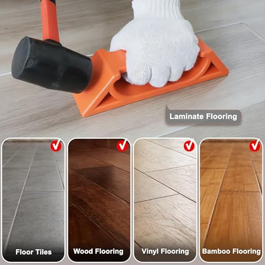 Floor Gap Fixer Tool Kit with Hammer for Laminate, Vinyl & Hardwood Floors – Heavy-Duty Nylon Plank Puller with Reusable Adhesive Pad, DIY Floor Gap Repair Tool Set