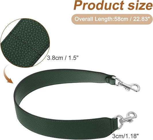 uxcell 22.83 Inch PU Leather Short Bag Strap with Clasp, Purse Handles Handbags Replacement Straps for Clutch Bag Crossbody Underarm Bags, Dark Green, Silver Buckle