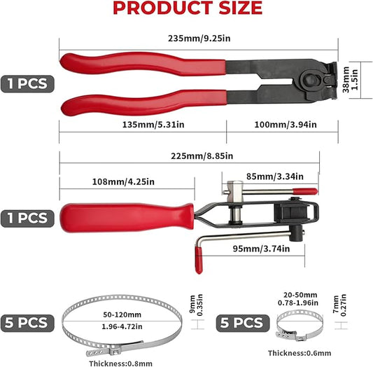 12 PCS For Auto/ATV CV Joint Axle Boot Clamp Pliers Tool with CV Boot Clamps Kit, 10 Crimp Bands-Ear Type Extension For Most Cars