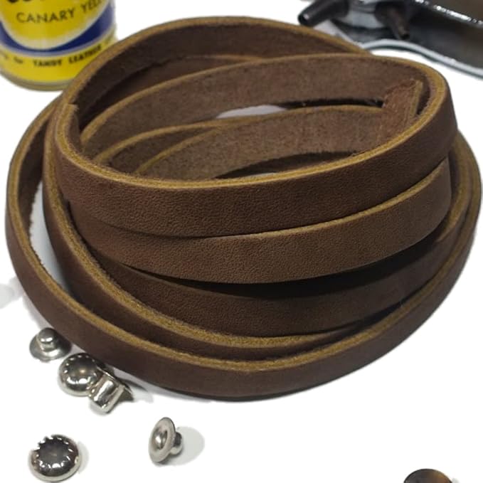 TOFL 3/8" Wide Flat Leather Cord – 72" (6 Feet) Long × 1/8" Thick (7-8oz) | Real Cowhide Leather Strips for Crafts | Brown | 72" L x 3/8" W x 1/8" Thick | Suede Backing | Leather Craft Supplies | Easy to Cut & Stitch | DIY Projects & Repairs | 7–8 oz