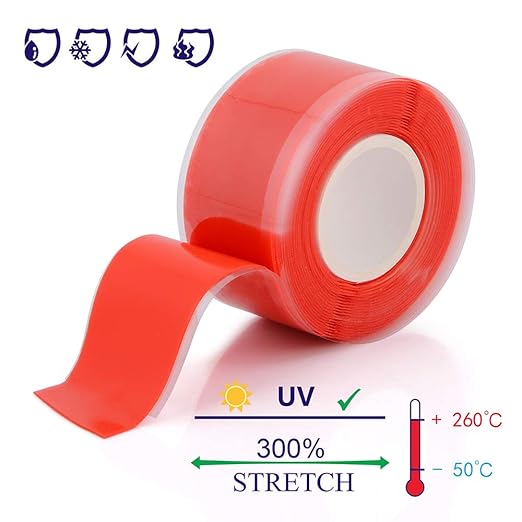 Self-Fusing Silicone Fusional Repair Tape - Self-Adhesive for Leak Seal Repair - Electrical Insulation - Heat Resist & Waterproof - Airtight - Multi-Purpose Soft Rubber Strip - 3m x 25mm x 0.5mm - Red