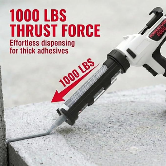 6000 Series Cordless Caulking Gun – 20V Lithium Battery Powered Electric 10oz Cartridge Dispenser, Lightweight 3.75 lbs, 1000 lb Thrust, No-Drip Sealant & Adhesive Applicator