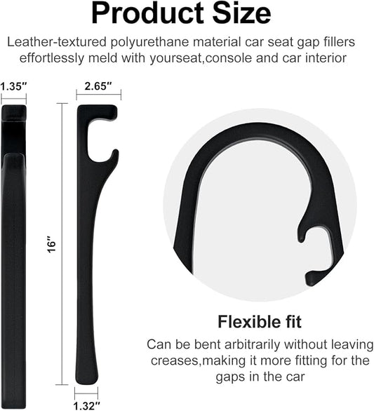 JAGASOL Car Seat Gap Filler, Universal Fits Car SUV Truck PU Leather Crevice Blocker, Between Seat and Center Console, Stops Cellphone Wallet Keys Coins from Dropping, 2 Pack Black