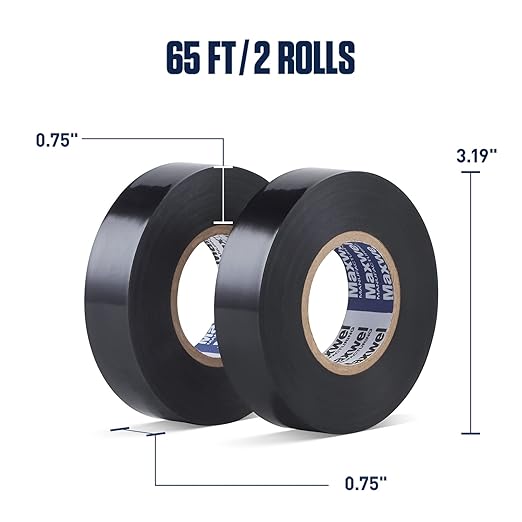 Electrical Tape Vinyl Black - 3/4 IN 65 FT Professional Flame Retardant Waterproof PVC Electrical Insulation Tape For All Weather Under 600V Home Outdoor Multipurpose Electric Insulating Wire Wrapping