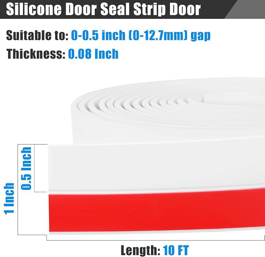 Draft Seal Tape for Doors and Windows 1 in x 10 Ft Silicone Weather Stripping Extra Thick 2mm Door Seal Strip with Strong Adhesive Draft Insulation Stopper Side Seal - White