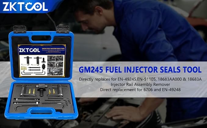 ZKTOOL GM245 Fuel Injector Rail Assembly Remover Tool Fuel Injector Seals Install Replace Tools Set Compatible with Cadillac Saturn Pontiac Chevrolet Subaru 6706 EN-49248 EN-49245 EN-51105 18683AA000