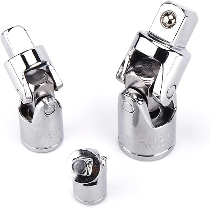 heyous 3pcs Universal Joint Set, 1/4, 3/8 & 1/2 in. Drive, Flexible Ratchet Angle Extension Bar Socket Adapter