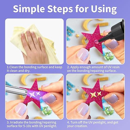 Honcaring UV Resin Kit with Light, Fast Drying Beginner-Friendly Kit, Bonding & Repairing in Seconds, 30g/1oz Clear UV Glue with UV Penlight for Resin, Plastic, Glass, Acrylic