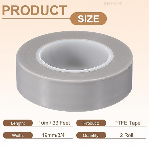 PATIKIL 3/4" x 33ft Heat Resistant Tape, High Temperature Tape PTFE Adhesive High Heat Tape Waterproof Smooth Surface for Vacuum Sealer Machine Insulation Protection, 0.18mm Thick, 2PCS