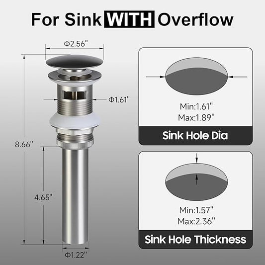 Bathroom Sink Drain, Vessel Pop Up Sink Drain with Overflow, Brushed Nickel