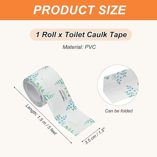 PATIKIL Caulk Tape Waterproof Self Adhesive, PVC Toilet Caulking Sealant Strip Bathtub Caulk Sealing Strip Tape for Bathroom Kitchen Countertop, Palm Leaves (1.5 Inch x 5 Ft)
