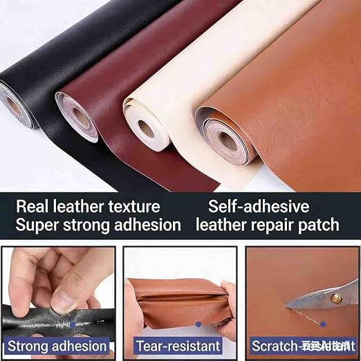 Leather Repair Patch Tape Kit, Self Adhesive Leather Repair for Furniture, Couch, Sofa, Car Seats,Office Chair,Vinyl Repair Kit (Black,19x40 inch)