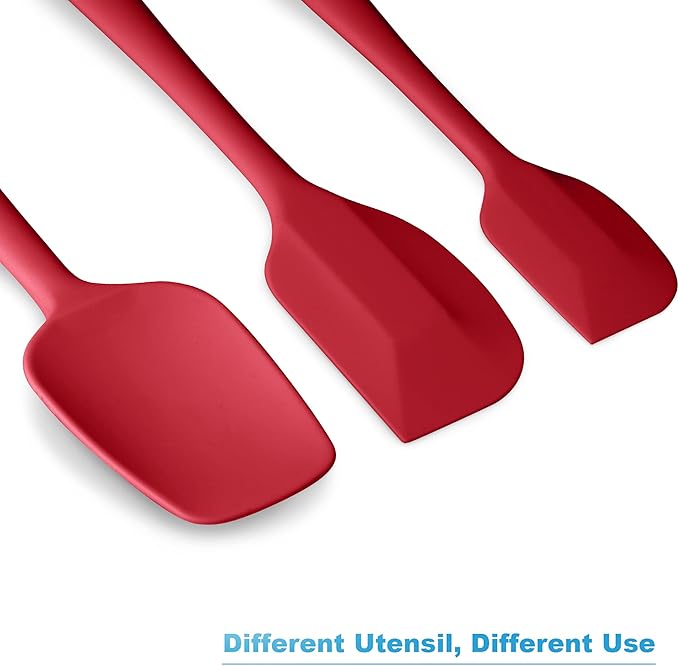 Silicone Spatula 3‑Piece Set Heat Resistant 600°F Non‑Stick Rubber Spatulas with Stainless Steel Core ALLWIN HOUSEWARE Large Spatula, Spoonula & Mini Spatula for Cooking & Baking, Wine Red