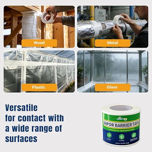 Vapor Barrier Tape, 3 in x 180 ft, High-Adhesion Waterproof Seam Tape for Crawl Spaces and Moisture Barriers, White Polyethylene Tape for Sealing Underlayment, Insulation, and Plastic Liners