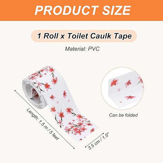 PATIKIL Caulk Tape Waterproof Self Adhesive, PVC Toilet Caulking Sealant Strip Bathtub Caulk Sealing Strip Tape for Bathroom Kitchen Countertop, Red Flowers (1.5 Inch x 5 Ft)