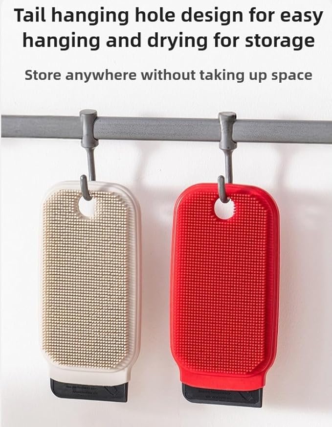 3-in-1 Silicone Dish Sponge-Food-Grade BPA-Free Cleaning Brush with Dual-Sided Comb&Scraper,Hanging Hole for Easy Storage,Fast-Dry Reusable Kitchen Gadget for Dishes/Fruits/Vegetables (Grey 2PCS)