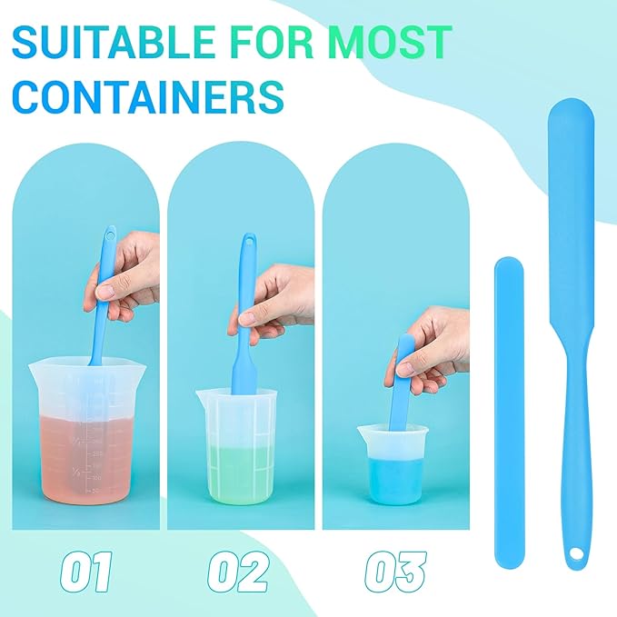 Gartful Silicone Stir Sticks Kit for Epoxy, 2pcs Spatula Scraper, 2pcs Large Silicone Resin Stirring Sticks, Reusable DIY Craft Tool for Mixing Resin, Paint, Waxing, Liquid, Set of 4, Blue