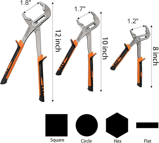 Yarlung 7 Pack Adjustable Water Pump Pliers and Wrench Set, 12/10/8 Inch Adjustable Tongue and Groove Joint Pliers, 12/10/8/6 Inch Wide Jaw Wrench for Plumbing, Gripping, Auto Home Repair