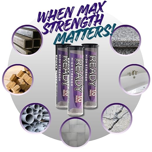 Ready High Strength Premium Epoxy Putty, 10 Minute Quick Set, High Temperature, Metal, Glass, Wood, Plastic, Ceramic, Stone, Tile, Concrete, Fast Bond, Powerful Adhesive